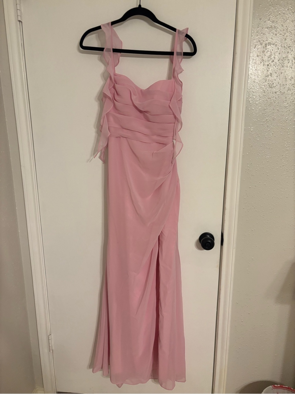 Azazie Candy Pink Ruffled Corset Lace-Up Evening Gown - Picture 4 of 5